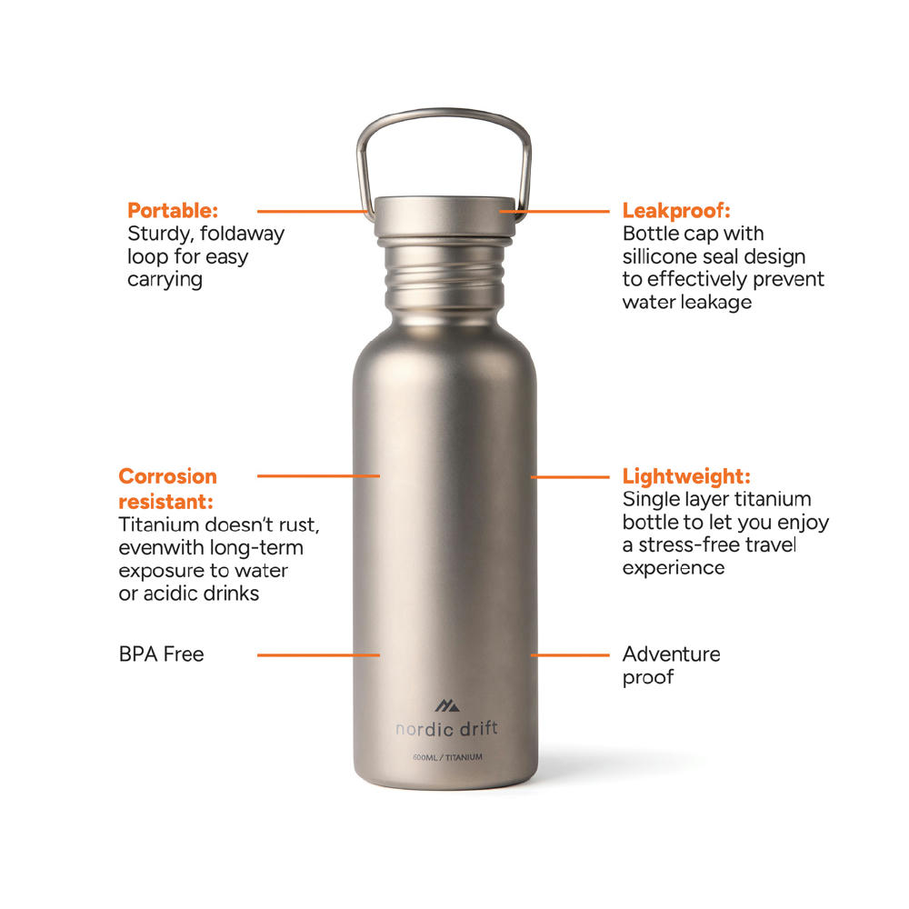Nordic Drift Trail Ultraleichte Titan-Wasserflasche 600ml Werbeartikel