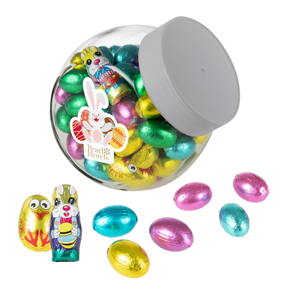 Product image Medium Glaskrug 0.9L mit Ostern Schokolade Werbeartikel