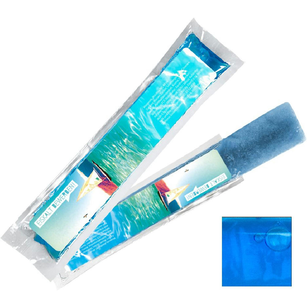 Wassereis Waldfrucht (blau), 40 ml, Express Schlauchtüte mit Etikett Werbeartikel