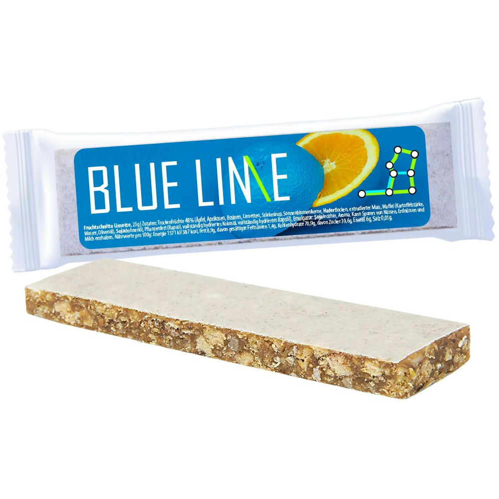 Fruchtschnitte Limette, 23g, Express Flowpack mit Etikett Werbeartikel