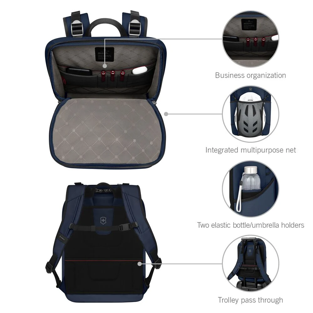 Victorinox Altmont Modern Commuter Backpack Navy, Infografik Organizer, Netz und Trolleyband – Rucksack bedrucken