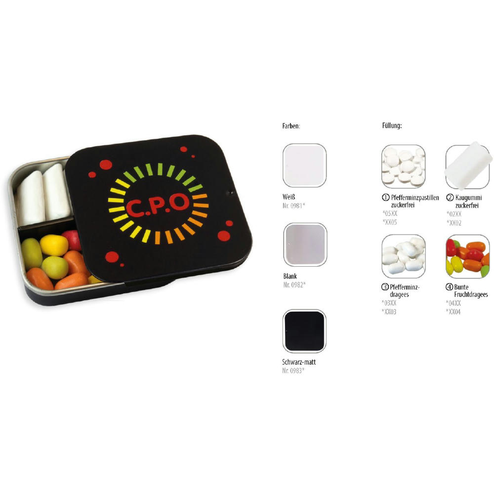 Product image Twin Tin, weiß individuell, Inhalt: Kaugummi Dragees zuckerfrei (Dose) Werbeartikel