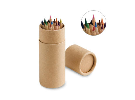 CYLINDER. Buntstift Schachtel mit 12 Buntstiften Werbeartikel
