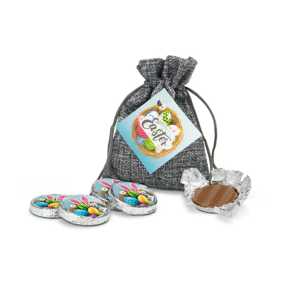 Product image Geschenkset / Präsenteset: Oster-Schokotaler im Säckchen Werbeartikel