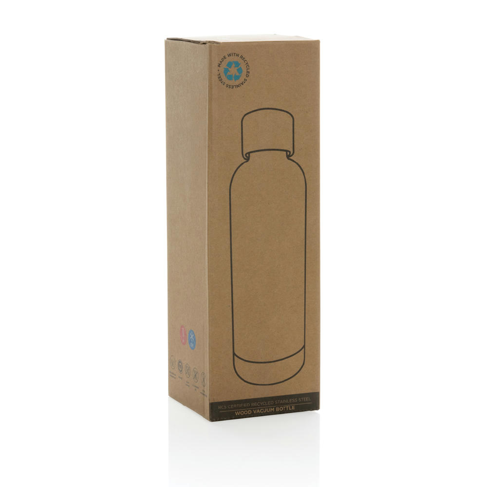 Wood Vakuumflasche aus RCS recyceltem Stainless-Steel Werbeartikel