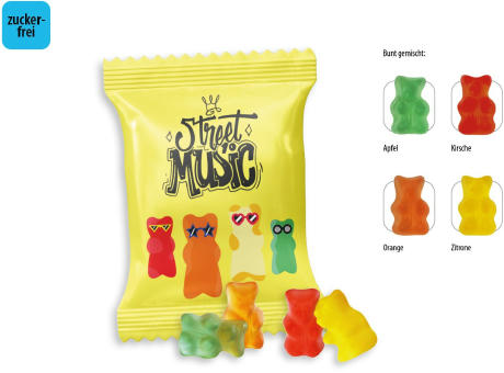 Gummibärchen zuckerfrei Werbetüte,   10 g, Inhalt: Gummibärchen zuckerfrei Werbeartikel