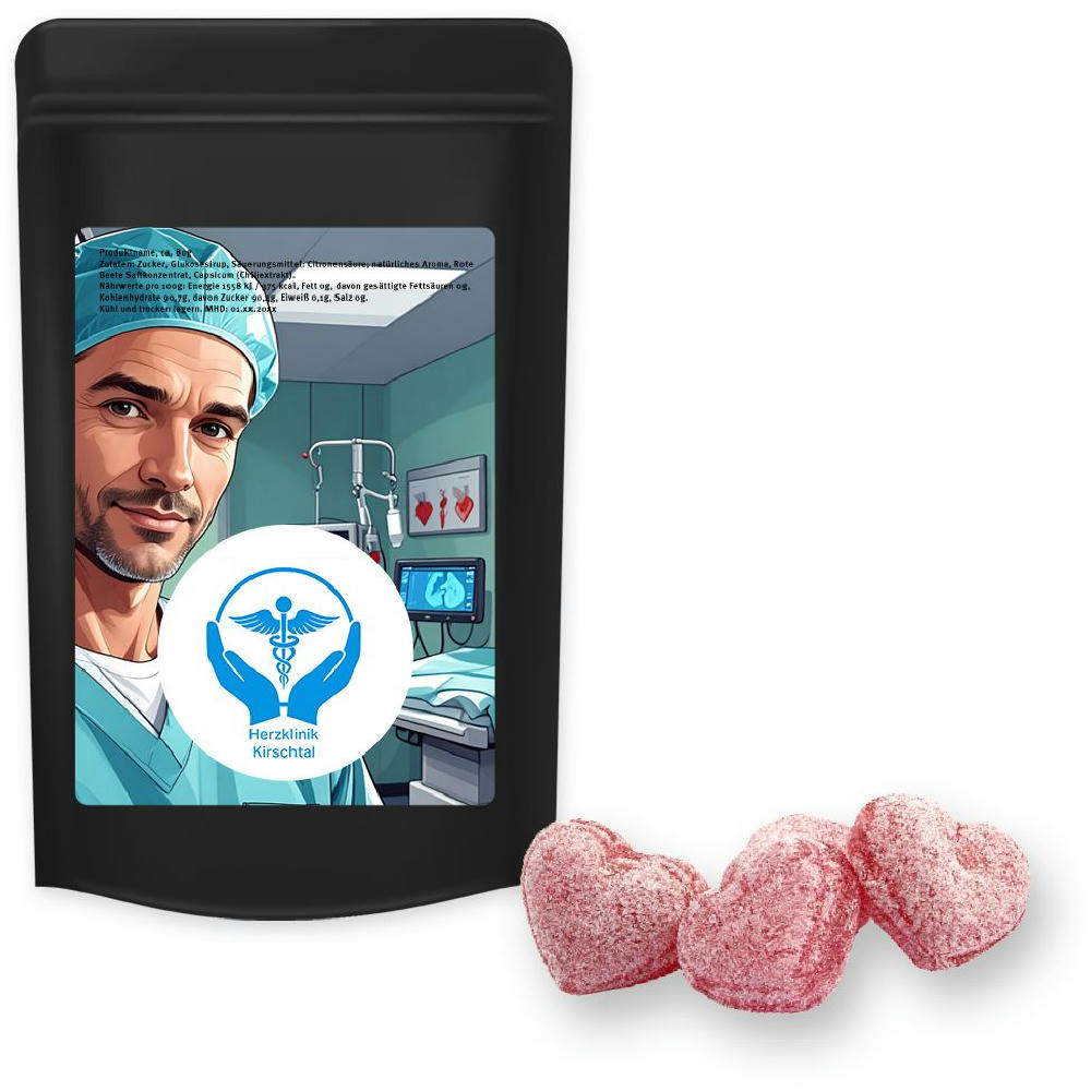 Product image Kirschbonbons mit Magnesium, ca. 80g, Standbeutel Midi schwarz Werbeartikel