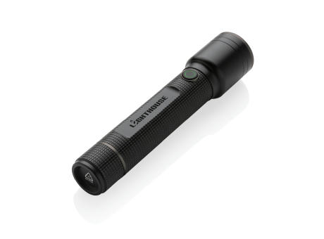 Große Gear X Taschenlampe aus RCS recycelt. Alu mit USB-Akku Werbeartikel