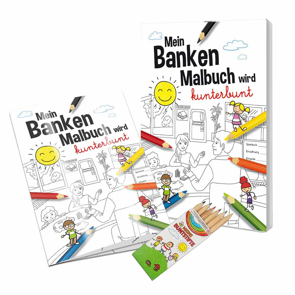 Product image Malbuch / Mal-Set A6 - Banken - Malset neutral Werbeartikel