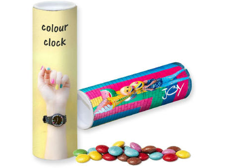 Product image Bunte Schokolinsen, ca. 35g, Papprolle Werbeartikel