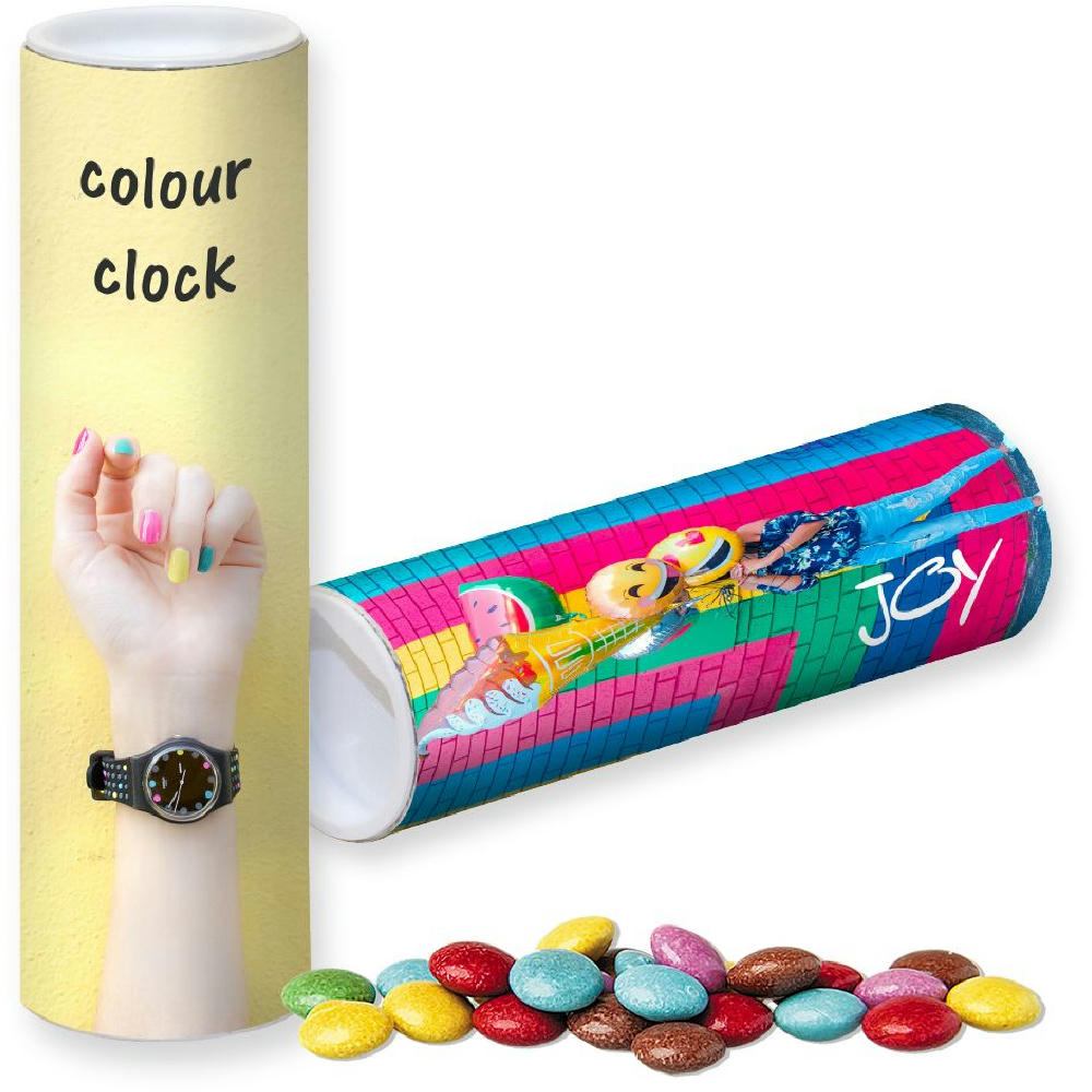 Product image Bunte Schokolinsen, ca. 35g, Papprolle Werbeartikel