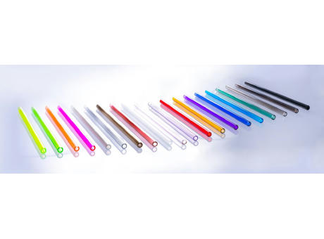 Set aus 6 farbigen Glas-Trinkhalmen mit Reinigungsbürste Werbeartikel