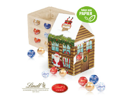 Adventshaus "Edition" mit Lindt Schokolade mit Papier-Inlay Werbeartikel