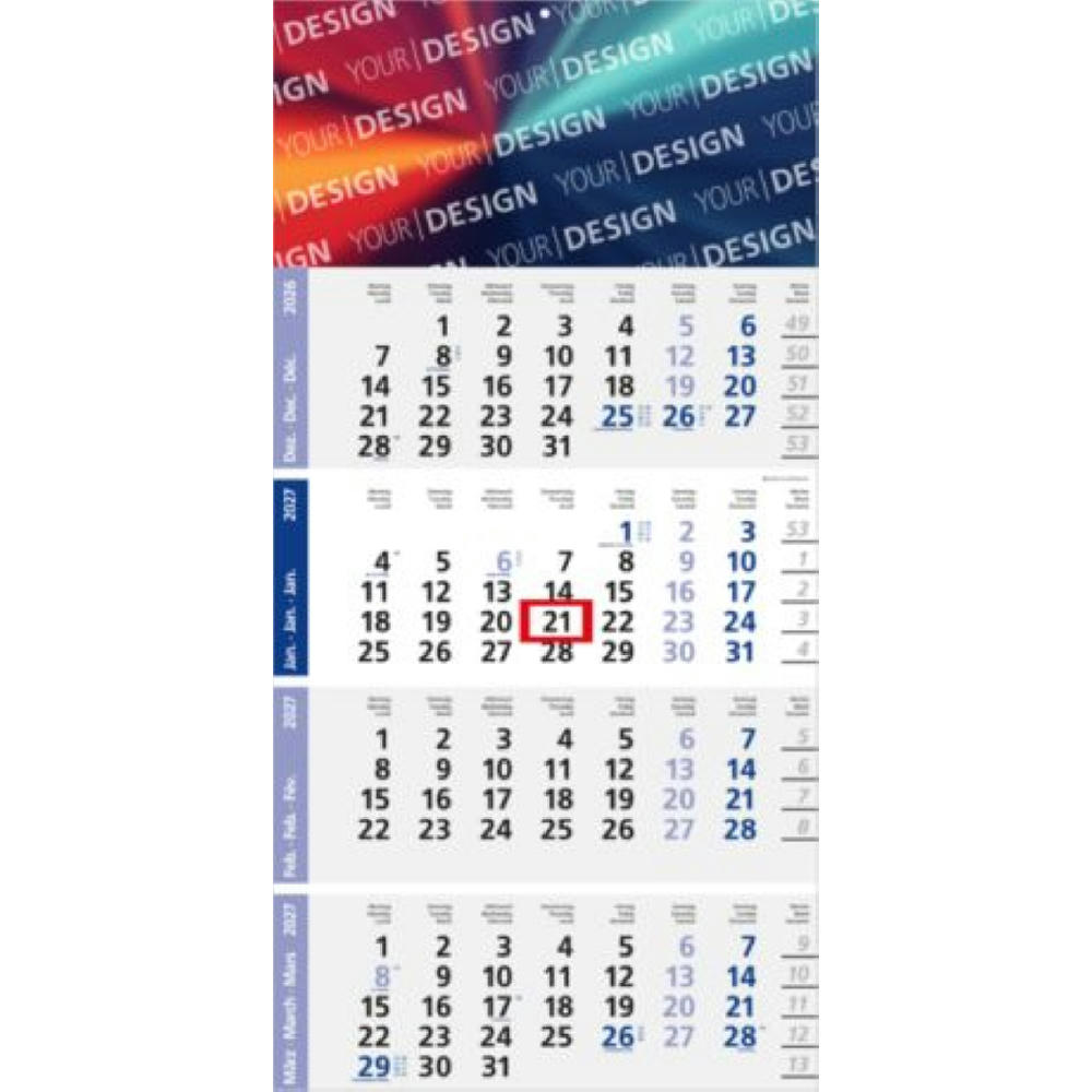 4-Monatskalender Einblatt Logic 4 Post A EXPRESS Design-Kalendarium Werbeartikel