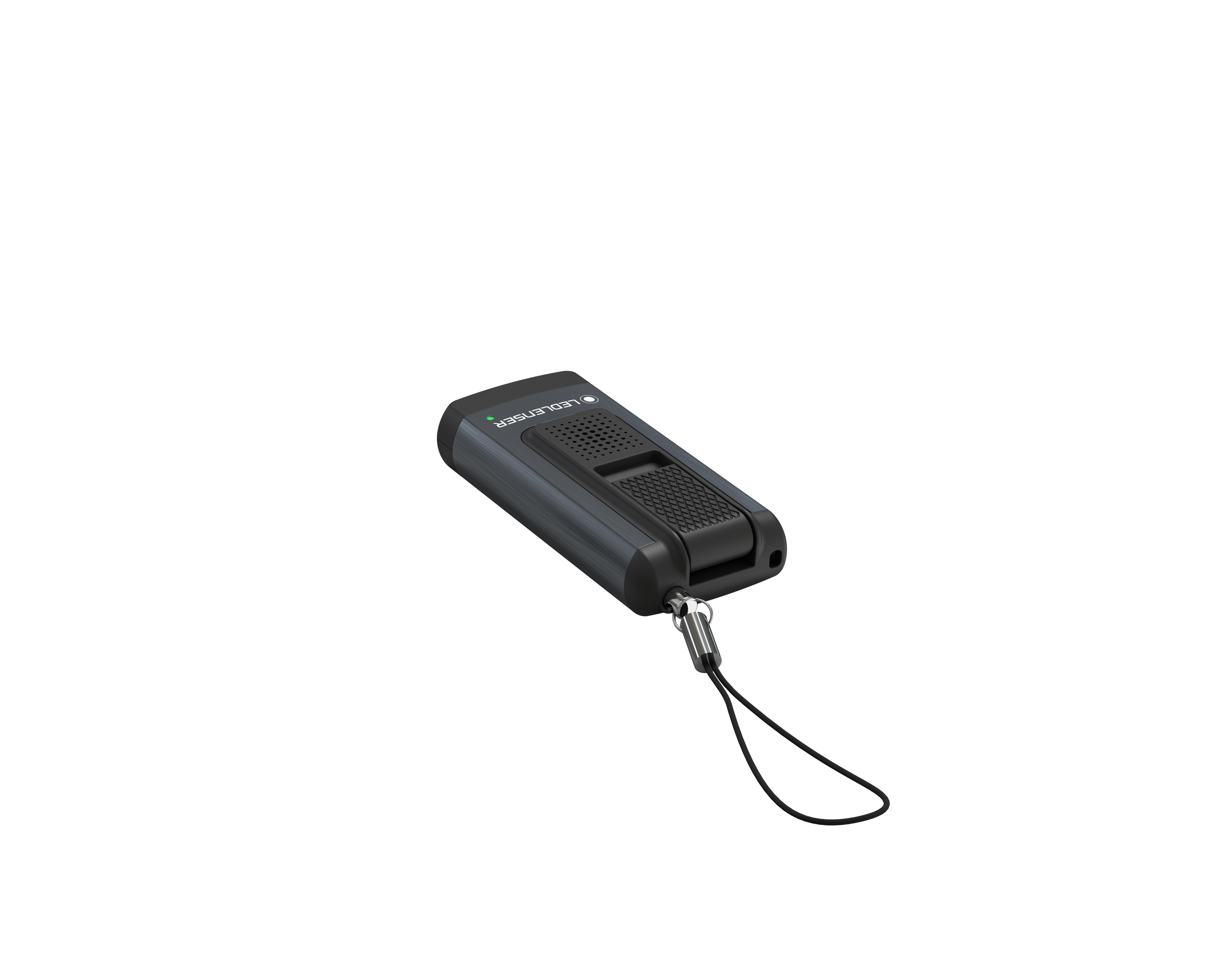Ledlenser K6R wiederaufladbare Schlüsselbundleuchte aus gebürstetem Aluminium mit Rotlicht, Karabinerhaken, USB-A Stecker und 400 Lumen als B2B Werbeartikel mit Lasergravur