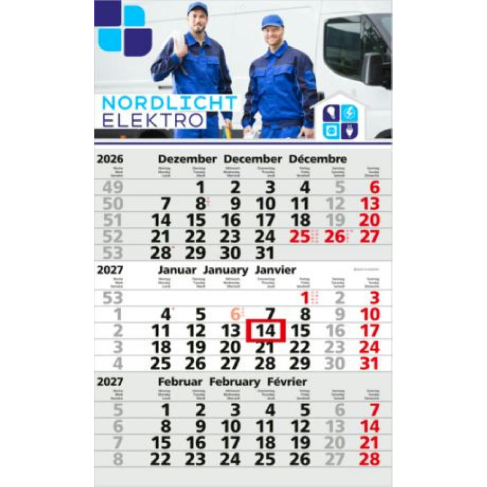 3-Monatskalender Einblatt Solid 3 EXPRESS Schrift klassisch Werbeartikel