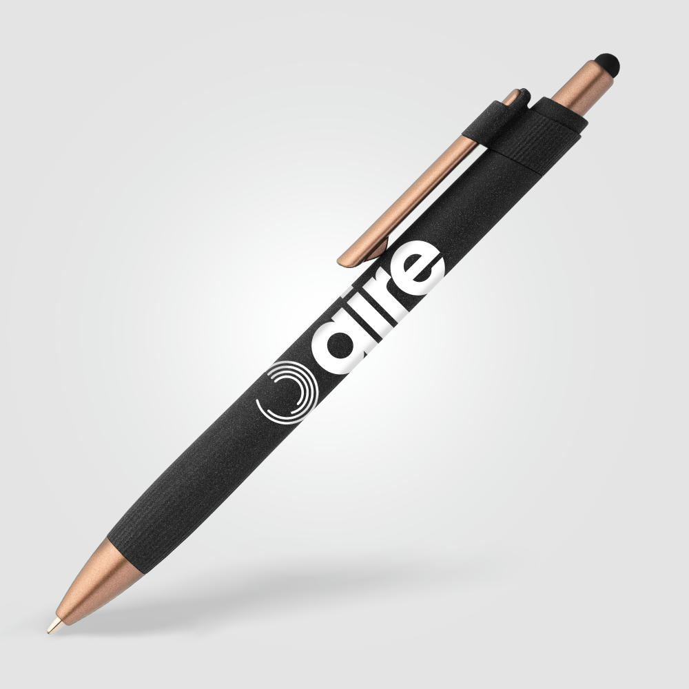 York Kugelschreiber mit bronzefarbenen Akzenten und Stylus aus recyceltem Kunststoff Werbeartikel