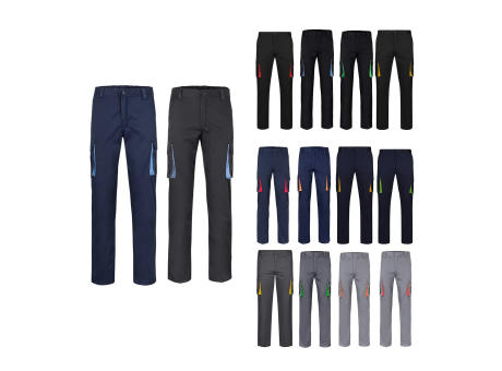 Product image VL FIDES. Zweifarbige Stretch-Hose mit mehreren Taschen (240 g/m²), aus Baumwolle (46 %), EME (38 %) und Polyester (16 %) Werbeartikel