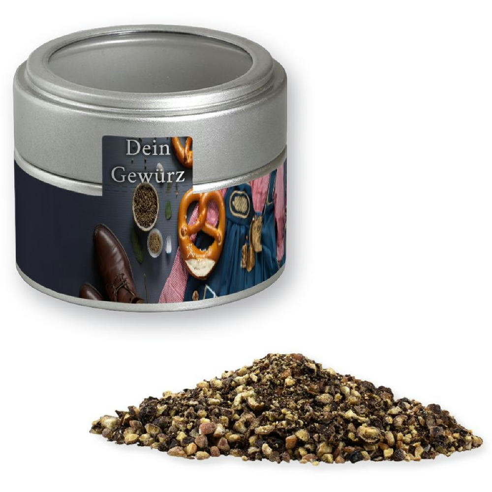 Product image Pfeffer geschrotet, ca. 55g, Metalldose Mini mit Sichtfenster silber Werbeartikel
