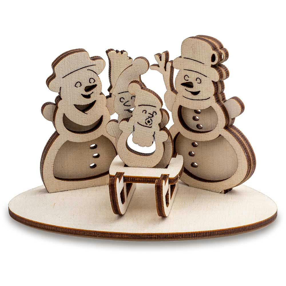 3D Holzpuzzle-Karte - Schneemann-Familie Werbeartikel