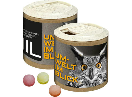 Papier-Werbedose mit XS-Kalfany-Fruchtbonbons, 85g Werbeartikel
