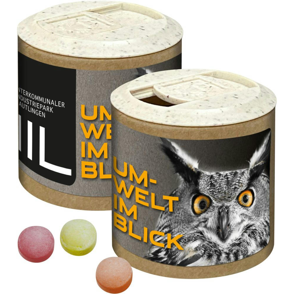 Product image Papier-Werbedose mit XS-Kalfany-Fruchtbonbons, 85g Werbeartikel