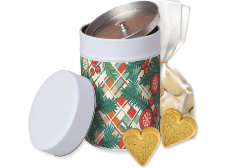Butter-Herzen, ca. 100g, Beutel in Metalldose Maxi bedrucken