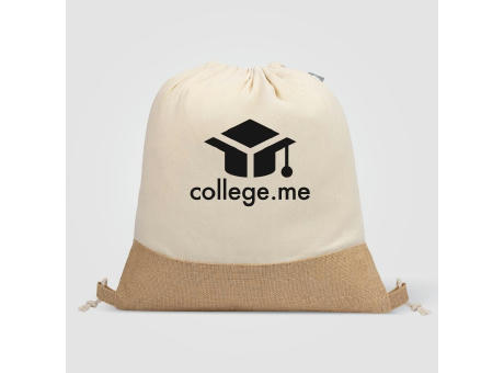 Rio™ 5 oz. Recycled Cotton and Jute Drawstring Bag Werbeartikel