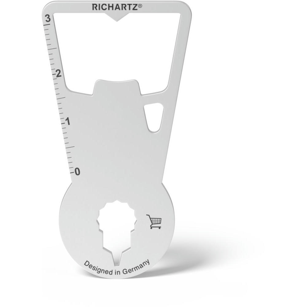 RICHARTZ Flaschenöffner plus: flacher Flaschenöffner mit Lineal und Einkaufswagen-Symbol – Werbeartikel mit Ihrem Logo