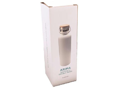 Doppelwandige Flasche 'Arima', weiß, Bambusdeckel, 750ml Werbeartikel