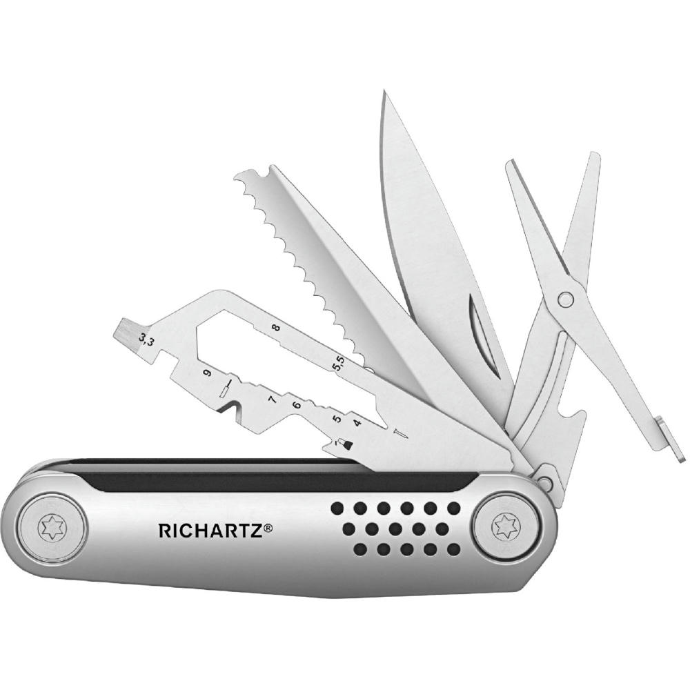 RICHARTZ STRUKTURA knife 15+ aufgeklappt mit Klinge, Säge, Schere und Schraubendrehern – Taschenmesser mit Gravur Ihres Logos