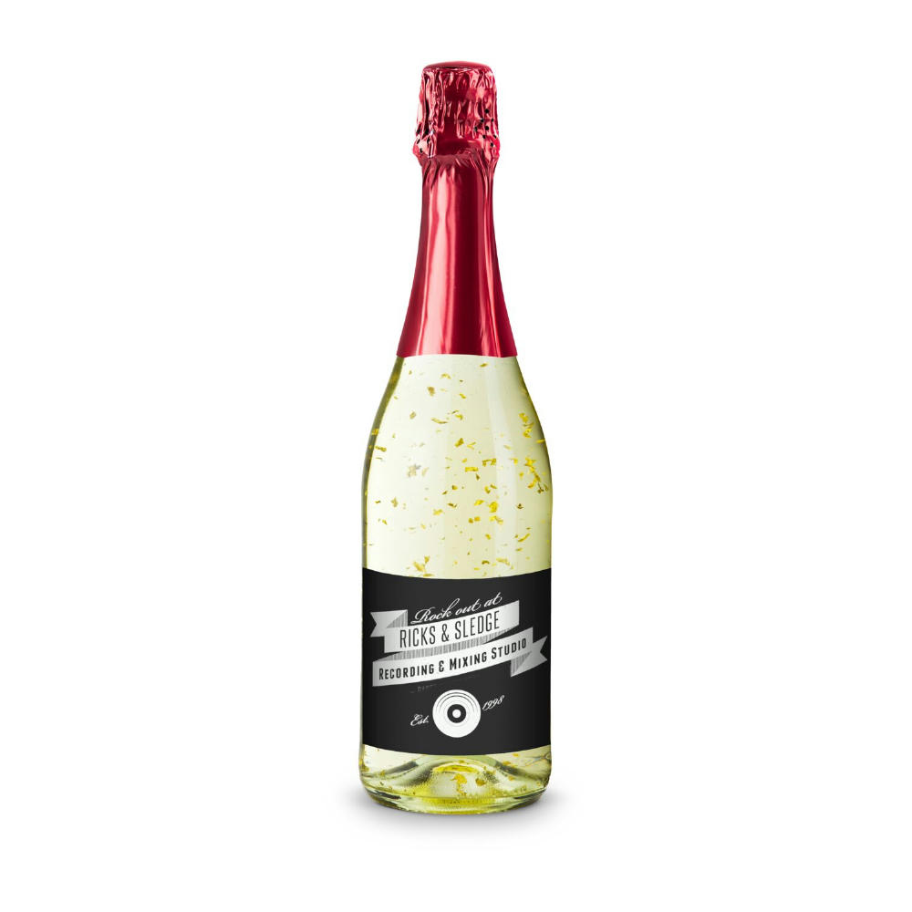 Golden Flakes - Flasche klar - Kapselfarbe Gold, 0,75 l Werbeartikel