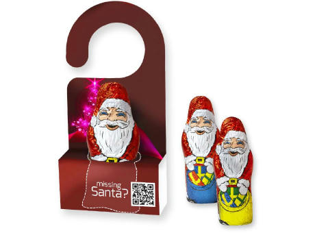 Mini+ Schoko-Weihnachtsmann, ca. 15g, Displaybox mit Hänger bedrucken