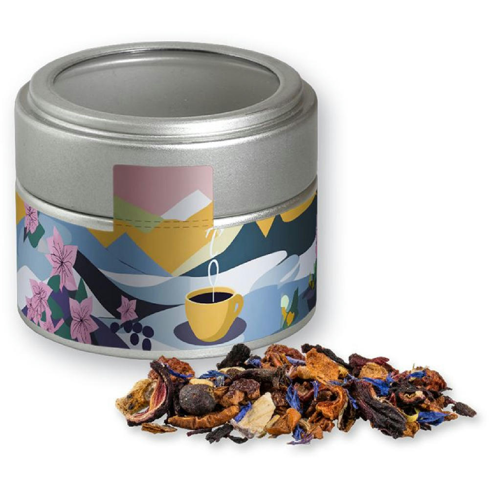 Product image Christkindl Tee, ca. 30g, Metalldose Mini mit Sichtfenster silber Werbeartikel