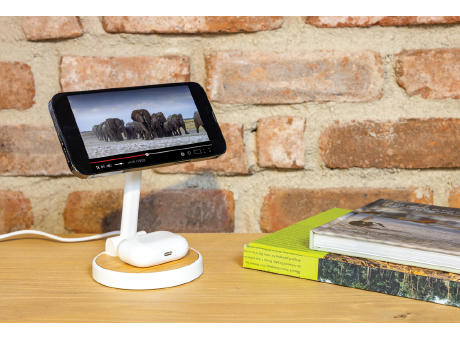 Ontario 2-in-1 15W magnetischer Ladeständer aus RCS rPlastik Werbeartikel