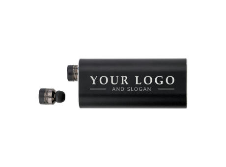 Powerbank mit zwei Wireless Kopfhörern Letitia bedrucken