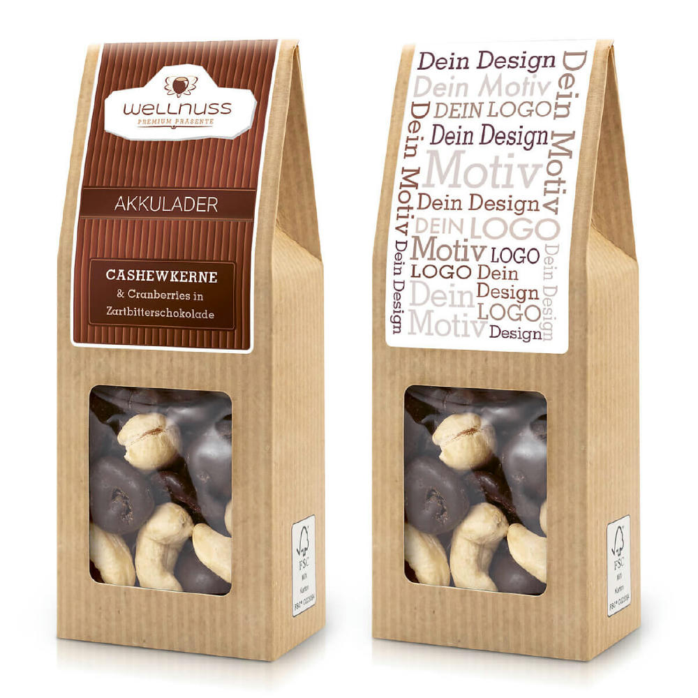 Product image Cranberries in Zartbitterschokolade & Cashewkerne in der Faltschachtel Werbeartikel