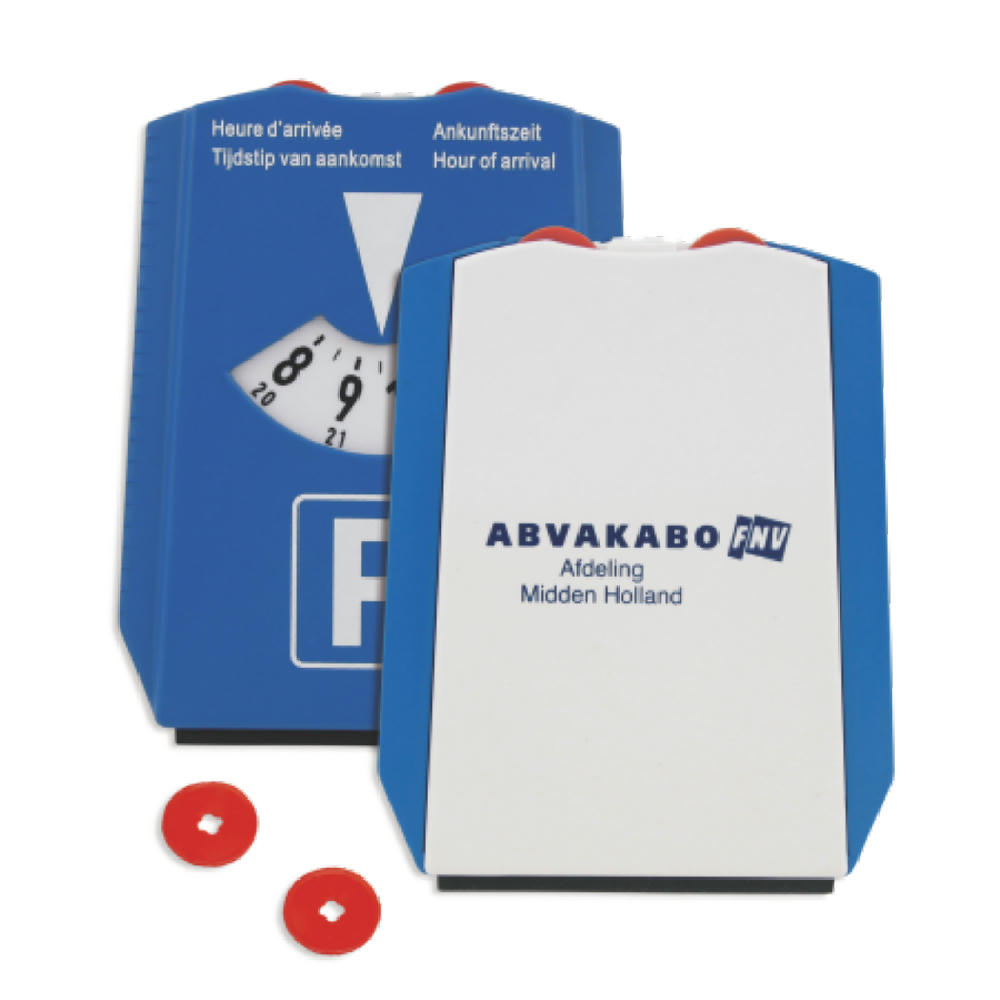 Product image Parkscheibe mit Eiskratzer und Einkaufswagenmünzen Werbeartikel