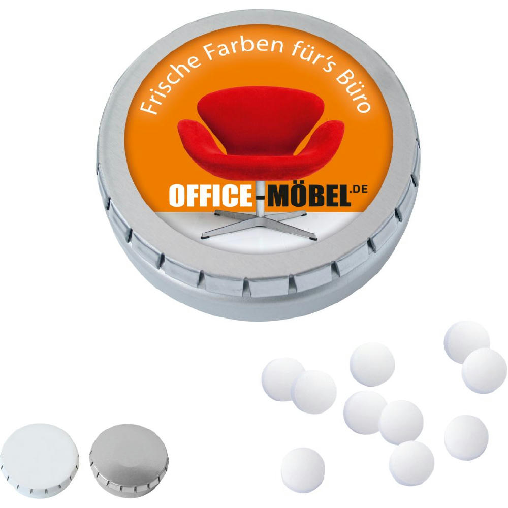 Product image MINI-Drück-mich-Dose mit Pfefferminzpastillen, 50g Werbeartikel