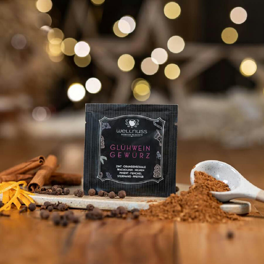 Portionsbeutel Glühwein - oder Lebkuchengewürz (10g) in der Klappkarte Werbeartikel