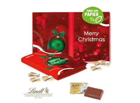 Adventskalender Weihnachtsbuch mit Lindt Schokolade Werbeartikel