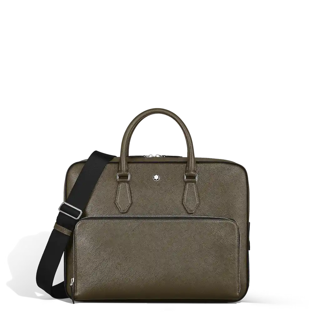 Montblanc Mittelgroße Schreibmappe mit Tasche aus Sartorial Leder Frontansicht, elegante Luxus Schreibmappe aus hochwertigem Saffiano-Leder mit integrierter Tasche, exklusives Business Accessoire und Premium Geschenk für Kunden und Führungskräfte.