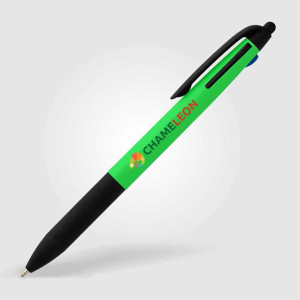 Malta 3-in-1-Kugelschreiber mit Stylus und Neon-Griff aus recyceltem Kunststoff  Werbeartikel