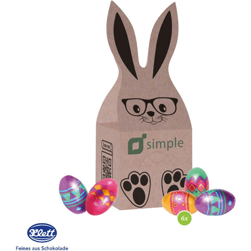 3D PRÄSENT HÄSCHEN MIT KLETT SCHOKOLADE Werbeartikel