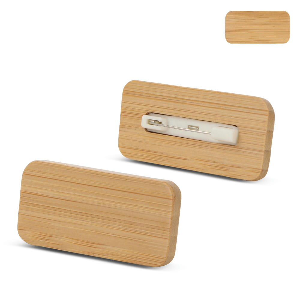 Namensschild aus Bambus mit Anstecknadel Werbeartikel