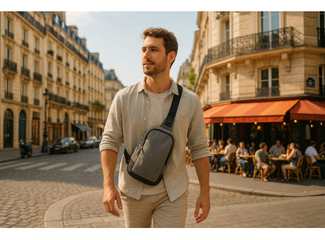 Umhängetasche 'Almeria', meliertes Grau RPET Werbeartikel