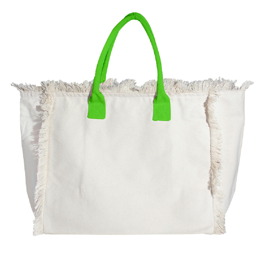 Organic Fairtrade Strandtasche Lola mit farbigen Henkeln nature Werbeartikel