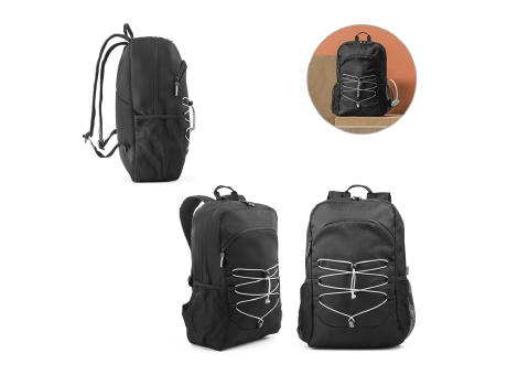 DELFOS BACKPACK. Laptop-Rucksack aus 300D recyceltem Polyester und 600D recyceltem Polyester mit reflektierenden Elementen bedrucken
