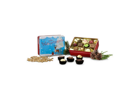 Geschenkartikel / Präsentartikel: Süße Weihnachtsgrüße - Pralinendose mit 125 g Werbeartikel