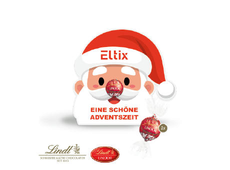 Weihnachtsmann mit Lindt Lindor Kugel Werbeartikel